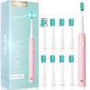 imageDADATECH Electric Toothbrush for Adults and Kids Sonic Toothbrush Rechargeable with 9 Brush Heads 5 Modes and 2 Minutes Smart Timer 4Hours Charge for 60 Days Roman Column Handle PinkPink New