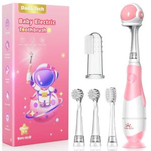 imageDADATECH Toddler Electric Toothbrush Kids Age 123 Years Old Baby Electric Toothbrush with LED Light 2 Minutes Timer 4 Vibrating Heads for Infants Toothbrush 6 to 12 Months and UpPink AstronautPink Astronaut