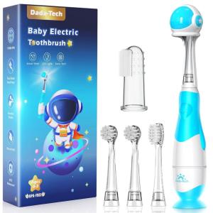 imageDADATECH Toddler Electric Toothbrush Kids Age 123 Years Old Baby Electric Toothbrush with LED Light 2 Minutes Timer 4 Vibrating Heads for Infants Toothbrush 6 to 12 Months and UpPink AstronautBlue Astronaut
