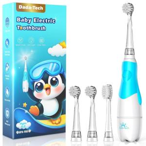 imageDADATECH Toddler Electric Toothbrush Kids Age 123 Years Old Baby Electric Toothbrush with LED Light 2 Minutes Timer 4 Vibrating Heads for Infants Toothbrush 6 to 12 Months and UpPink AstronautBlue Penguin