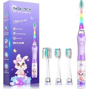 imageKids Electric Toothbrush Toddler Toothbrush Age 24812 Electric Toothbrush Kids with Timer Rainbow LED Light Up Vibrating Toothbrush Battery Operated Childrens Sonic Tooth Brush Green GiraffeRabbit Purple