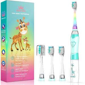 imageKids Electric Toothbrush Toddler Toothbrush Age 24812 Electric Toothbrush Kids with Timer Rainbow LED Light Up Vibrating Toothbrush Battery Operated Childrens Sonic Tooth Brush Green GiraffeGiraffe Green