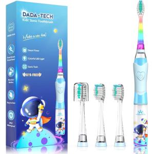imageKids Electric Toothbrush Toddler Toothbrush Age 24812 Electric Toothbrush Kids with Timer Rainbow LED Light Up Vibrating Toothbrush Battery Operated Childrens Sonic Tooth Brush Green GiraffeAstronauts Blue