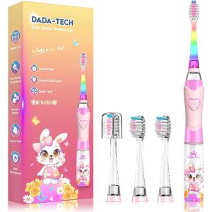 imageKids Electric Toothbrush Toddler Toothbrush Age 24812 Electric Toothbrush Kids with Timer Rainbow LED Light Up Vibrating Toothbrush Battery Operated Childrens Sonic Tooth Brush Green GiraffeRabbit Pink