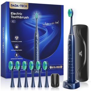 imagePink Electric Toothbrush for Adults Rechargeable Sonic Toothbrush Ultrasonic Toothbrush with Travel Case Holder ampamp 7 Brush Heads 6 Modes ampamp 3 Intensities 2Minute Timer PinkBlue