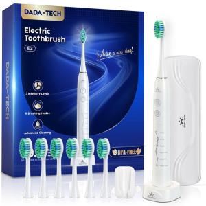 imagePink Electric Toothbrush for Adults Rechargeable Sonic Toothbrush Ultrasonic Toothbrush with Travel Case Holder ampamp 7 Brush Heads 6 Modes ampamp 3 Intensities 2Minute Timer PinkWhite