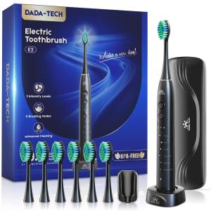 imagePink Electric Toothbrush for Adults Rechargeable Sonic Toothbrush Ultrasonic Toothbrush with Travel Case Holder ampamp 7 Brush Heads 6 Modes ampamp 3 Intensities 2Minute Timer PinkBlack