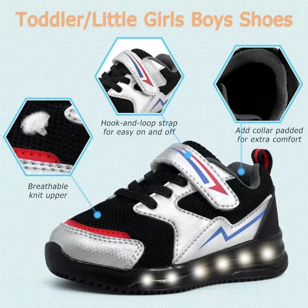 imageSKYWHEEL Boys Girls Sneakers Light up for Toddler Size 5 to Little Kids Size 2Black Light Up Shoes