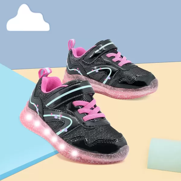 imageSKYWHEEL Boys Girls Sneakers Light up for Toddler Size 5 to Little Kids Size 2Black Velcro Toddler Shoes