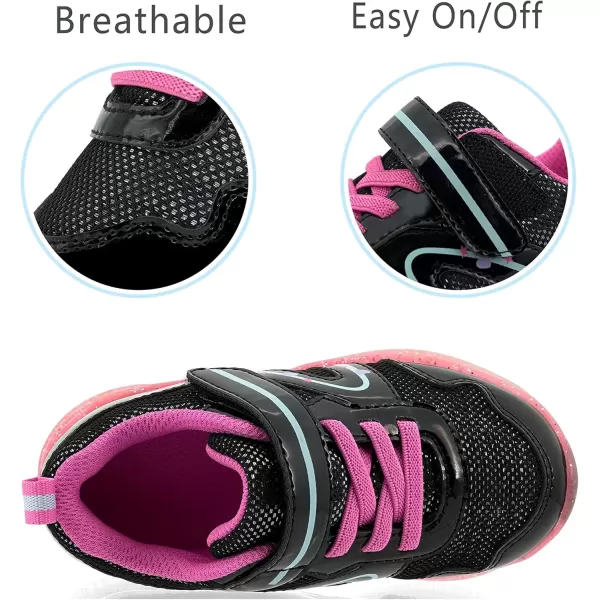 imageSKYWHEEL Boys Girls Sneakers Light up for Toddler Size 5 to Little Kids Size 2Black Velcro Toddler Shoes