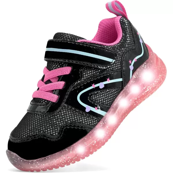 imageSKYWHEEL Boys Girls Sneakers Light up for Toddler Size 5 to Little Kids Size 2Black Velcro Toddler Shoes