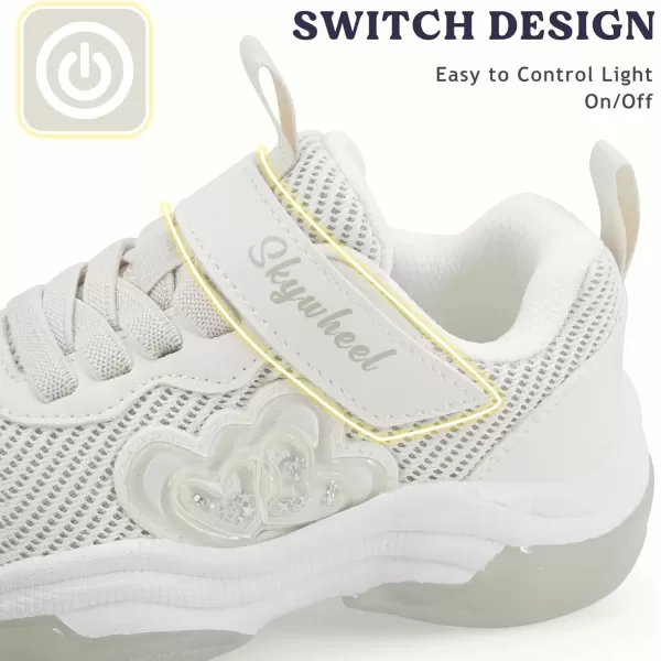 imageSKYWHEEL Light Up Shoes for Girls Boys LED Flashing Sneakers with Switch Tennis Running Shoes Toddler Size 10 to Big Kids Size 5Offwhite Light Up Shoes