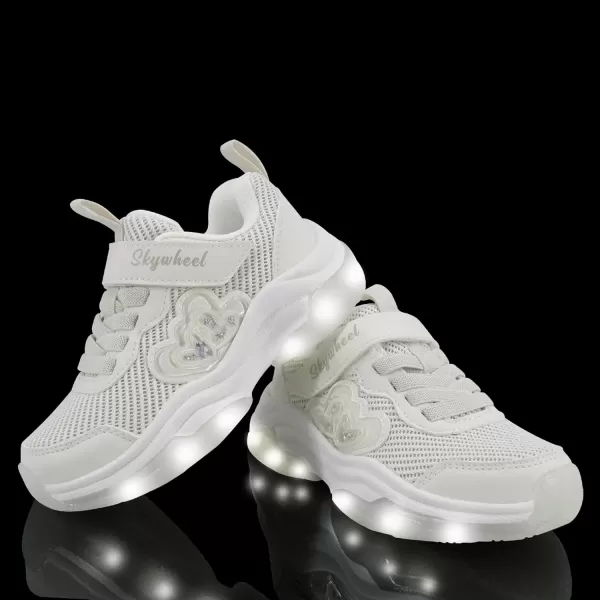 imageSKYWHEEL Light Up Shoes for Girls Boys LED Flashing Sneakers with Switch Tennis Running Shoes Toddler Size 10 to Big Kids Size 5Offwhite Light Up Shoes