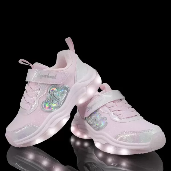 imageSKYWHEEL Light Up Shoes for Girls Boys LED Flashing Sneakers with Switch Tennis Running Shoes Toddler Size 10 to Big Kids Size 5Pink Light Up Shoes