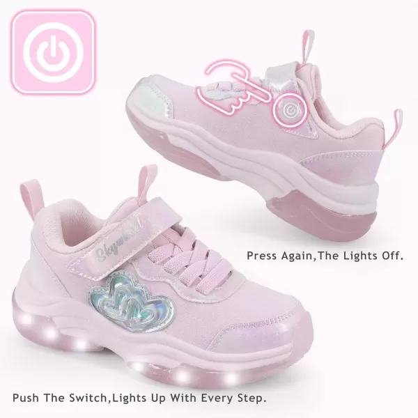imageSKYWHEEL Light Up Shoes for Girls Boys LED Flashing Sneakers with Switch Tennis Running Shoes Toddler Size 10 to Big Kids Size 5Pink Light Up Shoes