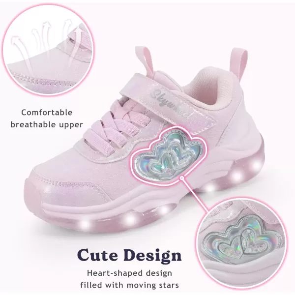imageSKYWHEEL Light Up Shoes for Girls Boys LED Flashing Sneakers with Switch Tennis Running Shoes Toddler Size 10 to Big Kids Size 5Pink Light Up Shoes
