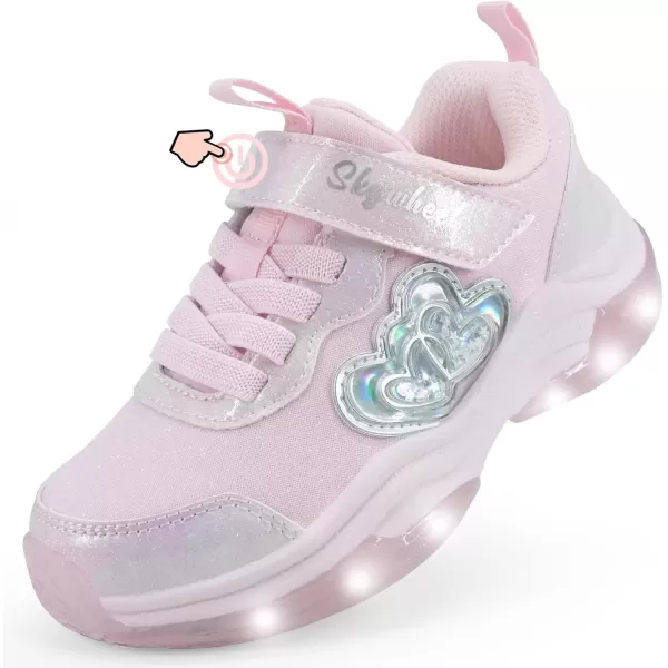 imageSKYWHEEL Light Up Shoes for Girls Boys LED Flashing Sneakers with Switch Tennis Running Shoes Toddler Size 10 to Big Kids Size 5Pink Light Up Shoes