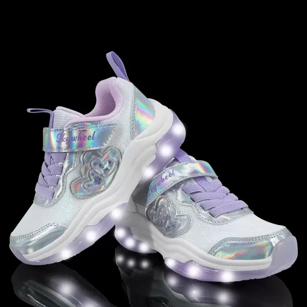 imageSKYWHEEL Light Up Shoes for Girls Boys LED Flashing Sneakers with Switch Tennis Running Shoes Toddler Size 10 to Big Kids Size 5WhiteLilac Ligth Up Shoes