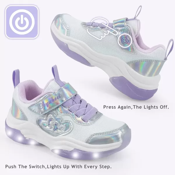 imageSKYWHEEL Light Up Shoes for Girls Boys LED Flashing Sneakers with Switch Tennis Running Shoes Toddler Size 10 to Big Kids Size 5WhiteLilac Ligth Up Shoes
