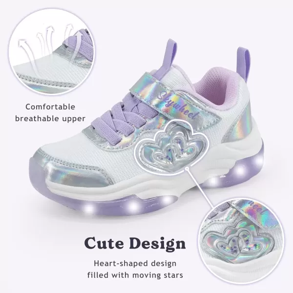 imageSKYWHEEL Light Up Shoes for Girls Boys LED Flashing Sneakers with Switch Tennis Running Shoes Toddler Size 10 to Big Kids Size 5WhiteLilac Ligth Up Shoes