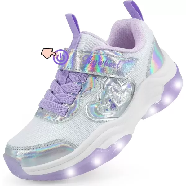 imageSKYWHEEL Light Up Shoes for Girls Boys LED Flashing Sneakers with Switch Tennis Running Shoes Toddler Size 10 to Big Kids Size 5WhiteLilac Ligth Up Shoes