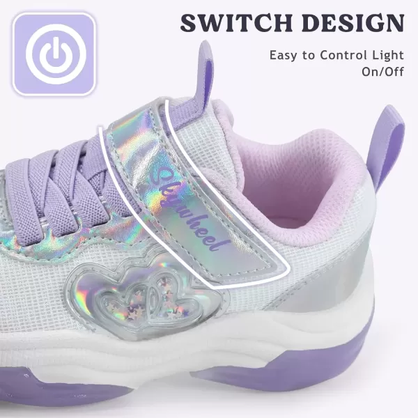 imageSKYWHEEL Light Up Shoes for Girls Boys LED Flashing Sneakers with Switch Tennis Running Shoes Toddler Size 10 to Big Kids Size 5WhiteLilac Ligth Up Shoes