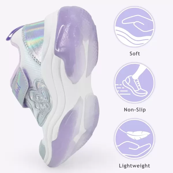 imageSKYWHEEL Light Up Shoes for Girls Boys LED Flashing Sneakers with Switch Tennis Running Shoes Toddler Size 10 to Big Kids Size 5WhiteLilac Ligth Up Shoes