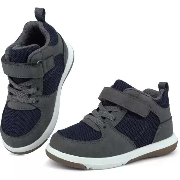 imageSKYWHEEL Toddler Boys Girls Tennis Shoes Kids Slip On Barefoot Shoes Wide Casual Walking Running Sneakers for Little Kids302toddler Boy Grey Shoes