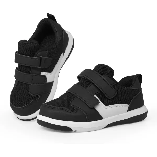 imageSKYWHEEL Toddler Boys Girls Tennis Shoes Kids Slip On Barefoot Shoes Wide Casual Walking Running Sneakers for Little KidsBlack Toddler Shoes