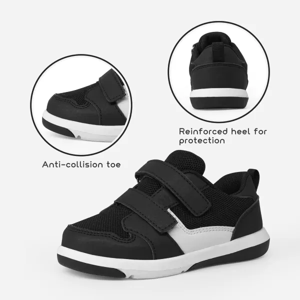imageSKYWHEEL Toddler Boys Girls Tennis Shoes Kids Slip On Barefoot Shoes Wide Casual Walking Running Sneakers for Little KidsBlack Toddler Shoes