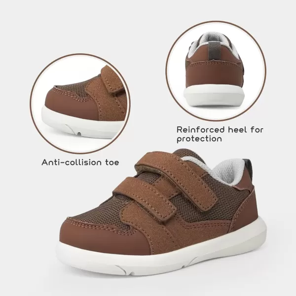 imageSKYWHEEL Toddler Boys Girls Tennis Shoes Kids Slip On Barefoot Shoes Wide Casual Walking Running Sneakers for Little KidsBrown Toddler Shoes