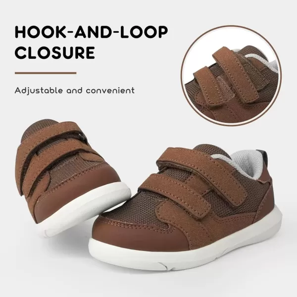 imageSKYWHEEL Toddler Boys Girls Tennis Shoes Kids Slip On Barefoot Shoes Wide Casual Walking Running Sneakers for Little KidsBrown Toddler Shoes