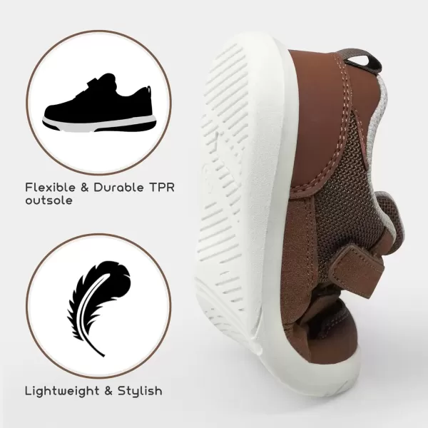 imageSKYWHEEL Toddler Boys Girls Tennis Shoes Kids Slip On Barefoot Shoes Wide Casual Walking Running Sneakers for Little KidsBrown Toddler Shoes