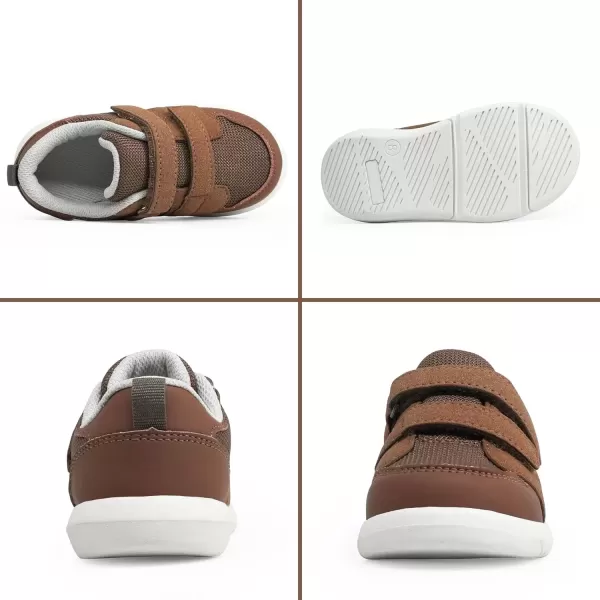 imageSKYWHEEL Toddler Boys Girls Tennis Shoes Kids Slip On Barefoot Shoes Wide Casual Walking Running Sneakers for Little KidsBrown Toddler Shoes
