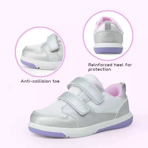 imageSKYWHEEL Toddler Boys Girls Tennis Shoes Kids Slip On Barefoot Shoes Wide Casual Walking Running Sneakers for Little KidsSilver Toddler Shoes