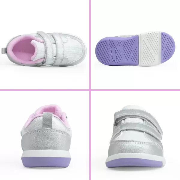 imageSKYWHEEL Toddler Boys Girls Tennis Shoes Kids Slip On Barefoot Shoes Wide Casual Walking Running Sneakers for Little KidsSilver Toddler Shoes