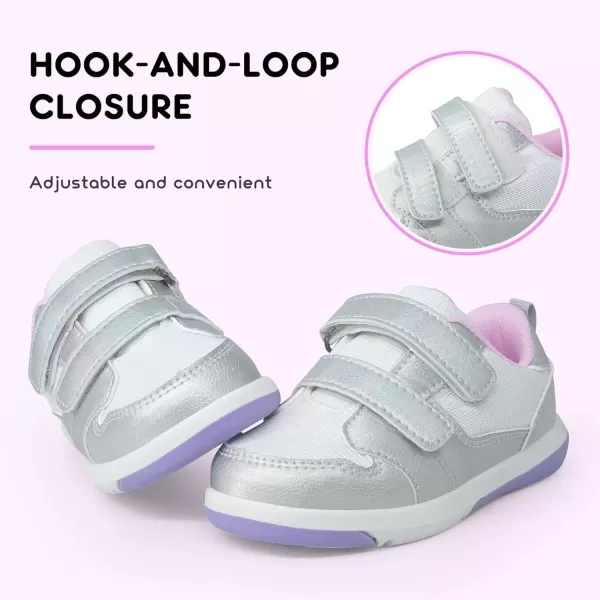 imageSKYWHEEL Toddler Boys Girls Tennis Shoes Kids Slip On Barefoot Shoes Wide Casual Walking Running Sneakers for Little KidsSilver Toddler Shoes