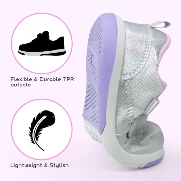 imageSKYWHEEL Toddler Boys Girls Tennis Shoes Kids Slip On Barefoot Shoes Wide Casual Walking Running Sneakers for Little KidsSilver Toddler Shoes