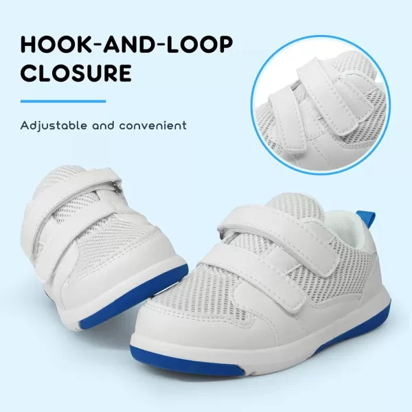 imageSKYWHEEL Toddler Boys Girls Tennis Shoes Kids Slip On Barefoot Shoes Wide Casual Walking Running Sneakers for Little KidsWhite Toddler Shoes