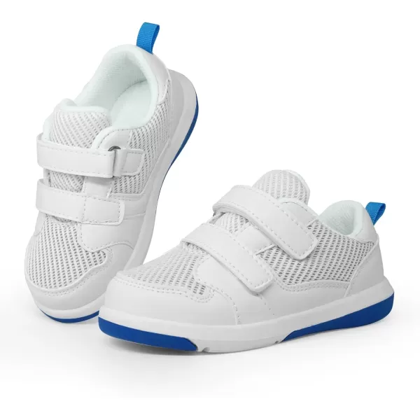 imageSKYWHEEL Toddler Boys Girls Tennis Shoes Kids Slip On Barefoot Shoes Wide Casual Walking Running Sneakers for Little KidsWhite Toddler Shoes