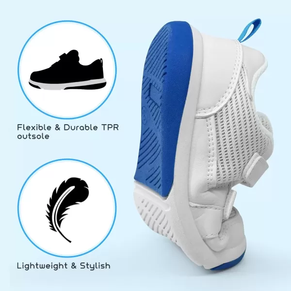 imageSKYWHEEL Toddler Boys Girls Tennis Shoes Kids Slip On Barefoot Shoes Wide Casual Walking Running Sneakers for Little KidsWhite Toddler Shoes