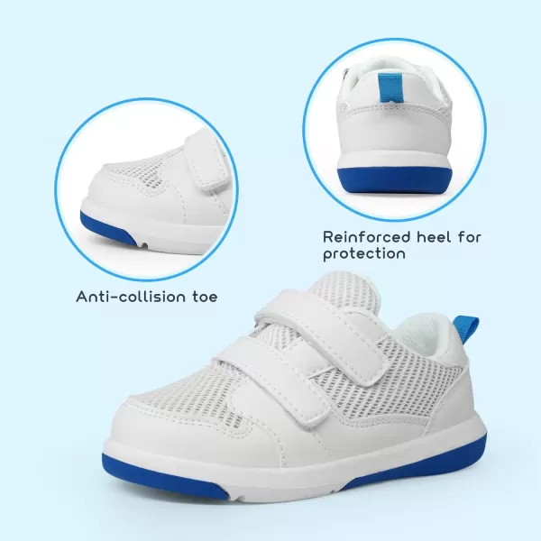 imageSKYWHEEL Toddler Boys Girls Tennis Shoes Kids Slip On Barefoot Shoes Wide Casual Walking Running Sneakers for Little KidsWhite Toddler Shoes