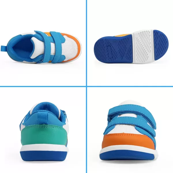 imageSKYWHEEL Toddler Boys Girls Tennis Shoes Kids Slip On Barefoot Shoes Wide Casual Walking Running Sneakers for Little KidsWhiteBlueMulit Toddler Shoes