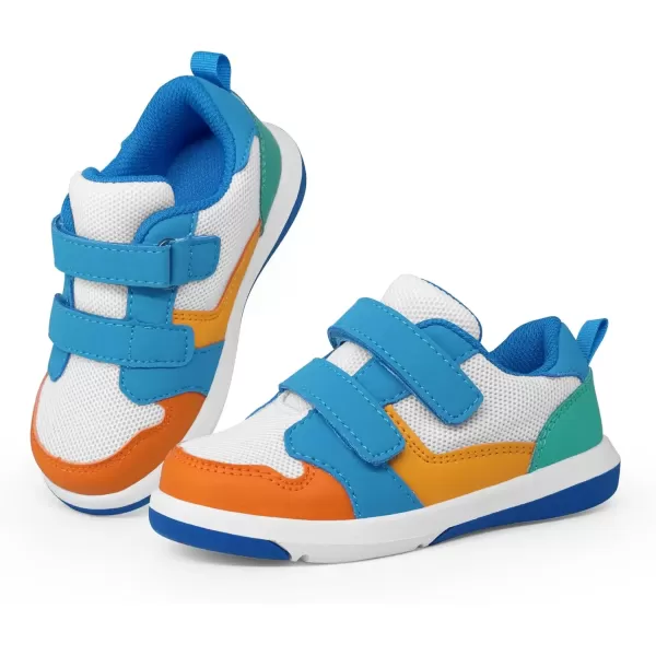 imageSKYWHEEL Toddler Boys Girls Tennis Shoes Kids Slip On Barefoot Shoes Wide Casual Walking Running Sneakers for Little KidsWhiteBlueMulit Toddler Shoes