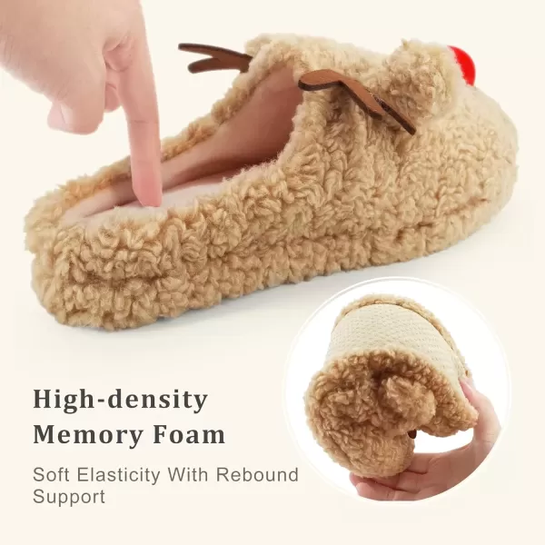 imageSKYWHEEL Womens Reindeer Slippers Christmas Family Holiday Slippers for Winter House Outdoor Indoor Bedroom Soft Comfy Plush Warm Nonslip SlippersBeige Reindeer Slipper