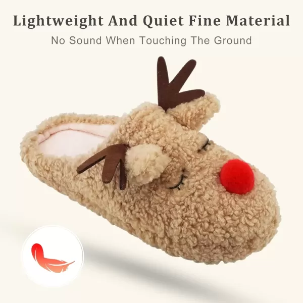 imageSKYWHEEL Womens Reindeer Slippers Christmas Family Holiday Slippers for Winter House Outdoor Indoor Bedroom Soft Comfy Plush Warm Nonslip SlippersBeige Reindeer Slipper