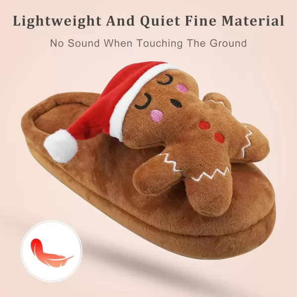 imageSKYWHEEL Womens Reindeer Slippers Christmas Family Holiday Slippers for Winter House Outdoor Indoor Bedroom Soft Comfy Plush Warm Nonslip SlippersBrown Gingerbread Man Slipper