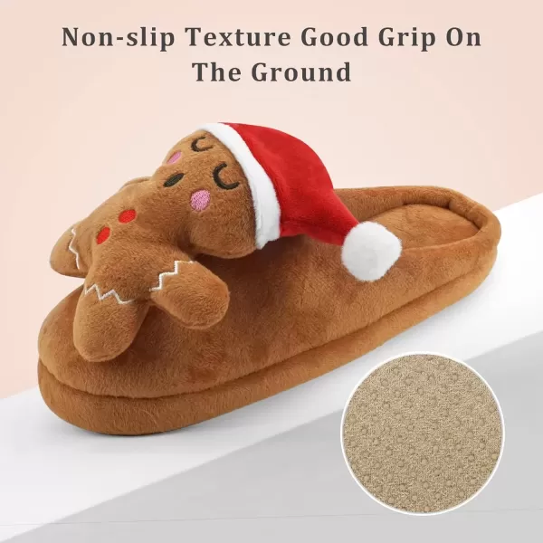 imageSKYWHEEL Womens Reindeer Slippers Christmas Family Holiday Slippers for Winter House Outdoor Indoor Bedroom Soft Comfy Plush Warm Nonslip SlippersBrown Gingerbread Man Slipper