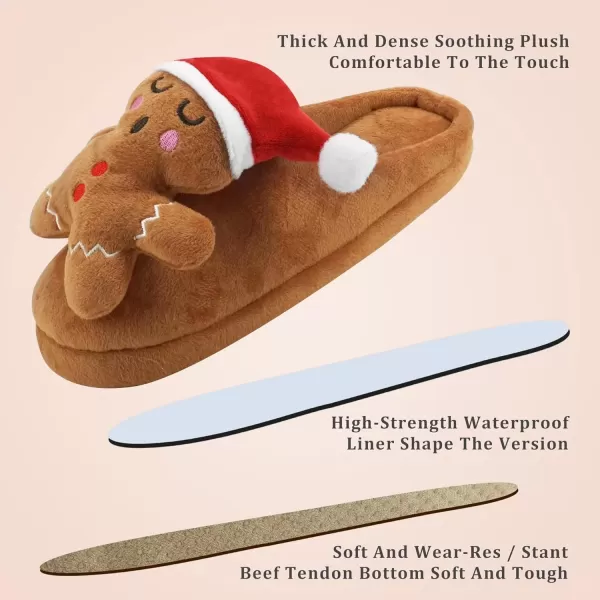 imageSKYWHEEL Womens Reindeer Slippers Christmas Family Holiday Slippers for Winter House Outdoor Indoor Bedroom Soft Comfy Plush Warm Nonslip SlippersBrown Gingerbread Man Slipper