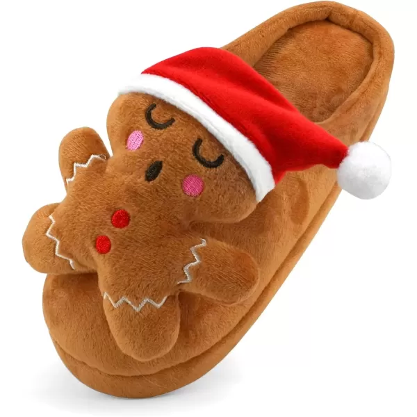 imageSKYWHEEL Womens Reindeer Slippers Christmas Family Holiday Slippers for Winter House Outdoor Indoor Bedroom Soft Comfy Plush Warm Nonslip SlippersBrown Gingerbread Man Slipper